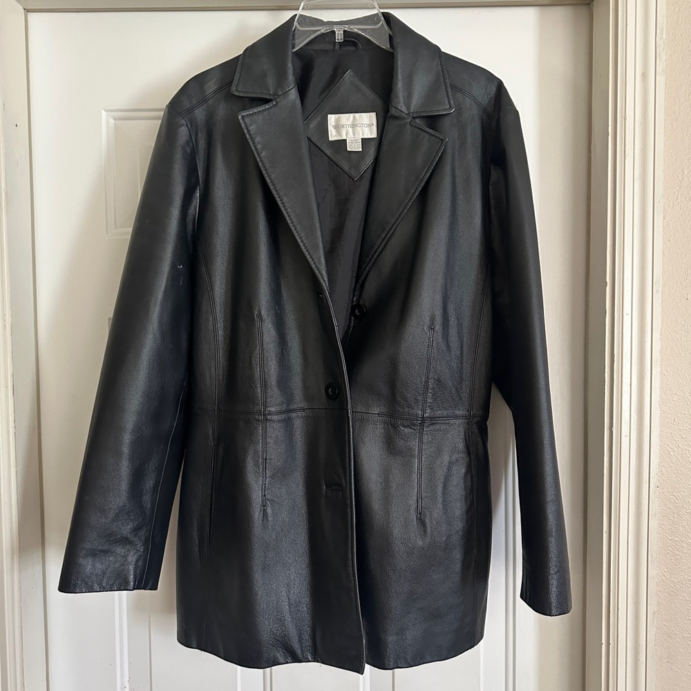Worthington Black Leather Jacket Classic Blazer Style